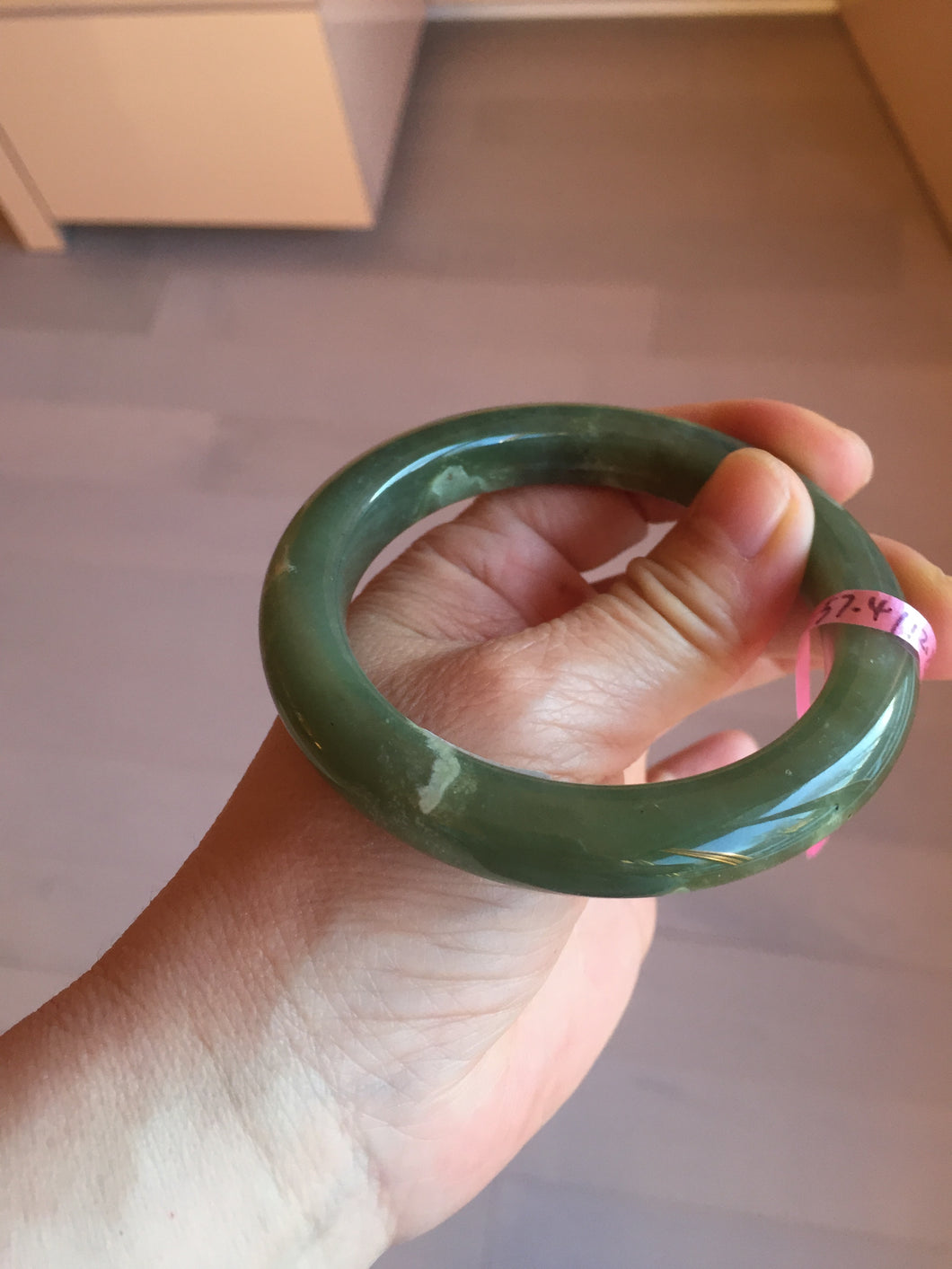 57.4mm 100% natural certified dark green/gray nephrite jade bangle HF69-6454