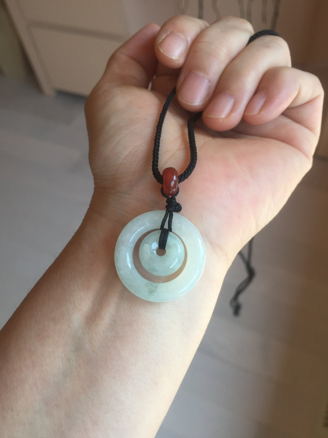 21-25mm Type A 100% Natural icy watery light green/clear/white Jadeite Jade concentric circle safety Guardian ring Pendant (子母扣,同心环) group PA171