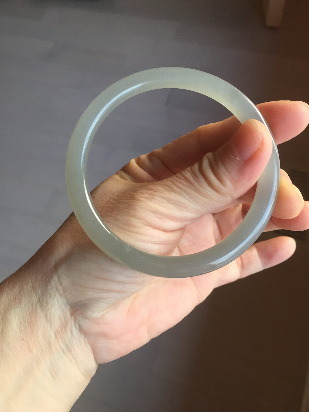 59.4mm Certified 100% Natural gray black(灰冰) flat round cut nephrite jade bangle HN38-3593