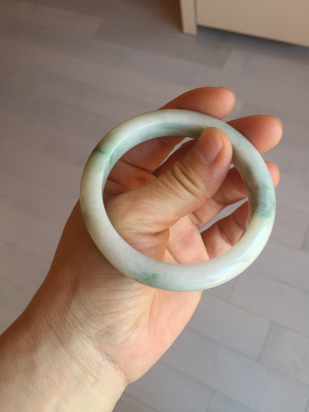 54.5mm Certified 100% natural Type A sunny green/white jadeite jade bangle BM31-0361