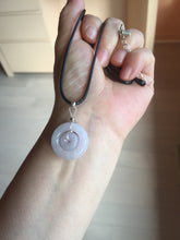 Load image into Gallery viewer, 21-22mm Type A 100% Natural light purple/oily light green/gray Jadeite Jade concentric circle safety Guardian ring Pendant (子母扣,同心环) group PB45
