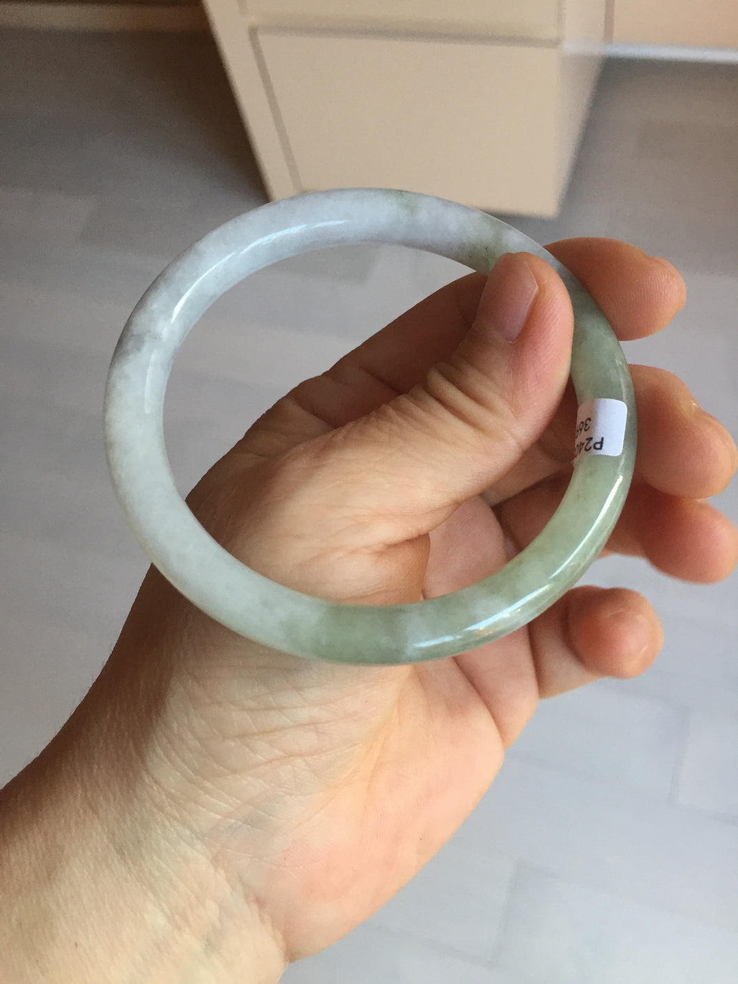 58.7mm Certified Type A 100% Natural green white slim round cut Jadeite Jade bangle Y169-3693