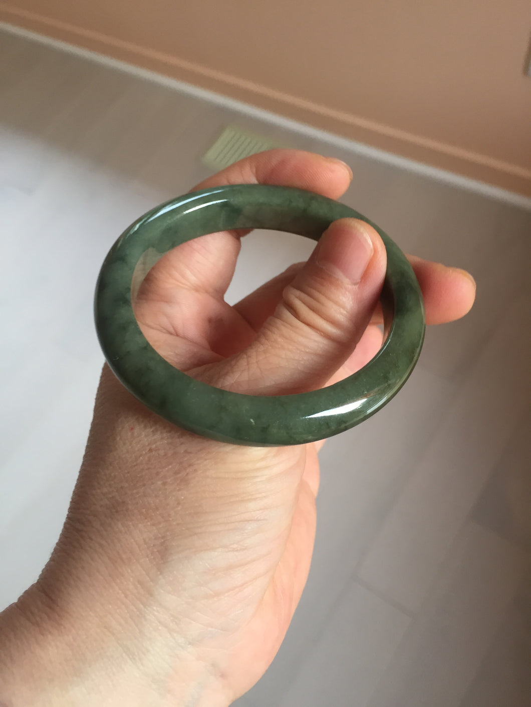 51.5mm certified Type A 100% Natural dark green black oval Jadeite Jade bangle PB199-3352