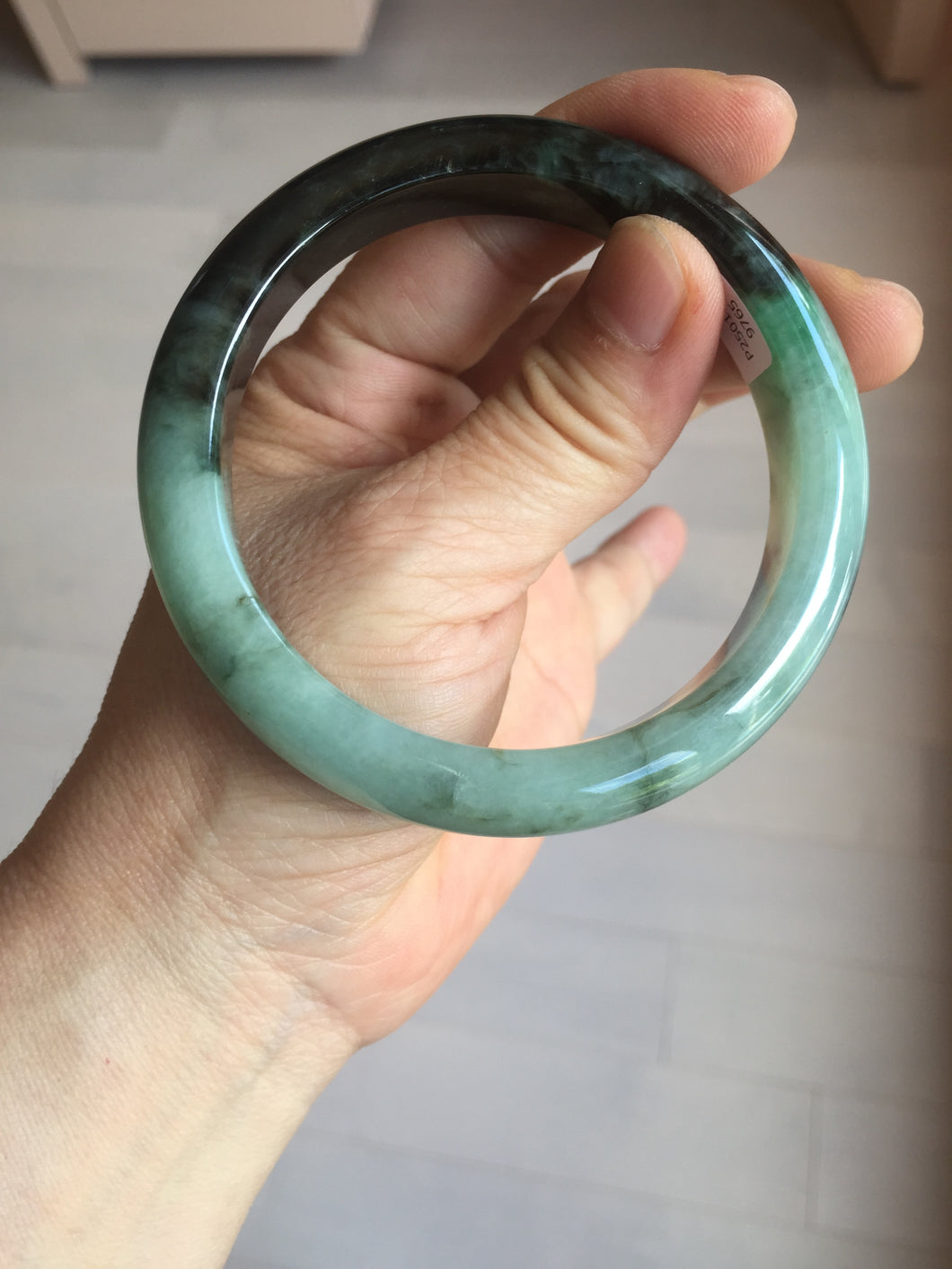 58.5mm certified Type A 100% Natural sunny green dark green light green (half mountain half watery 半山半水) Jadeite Jade bangle PB194-9765