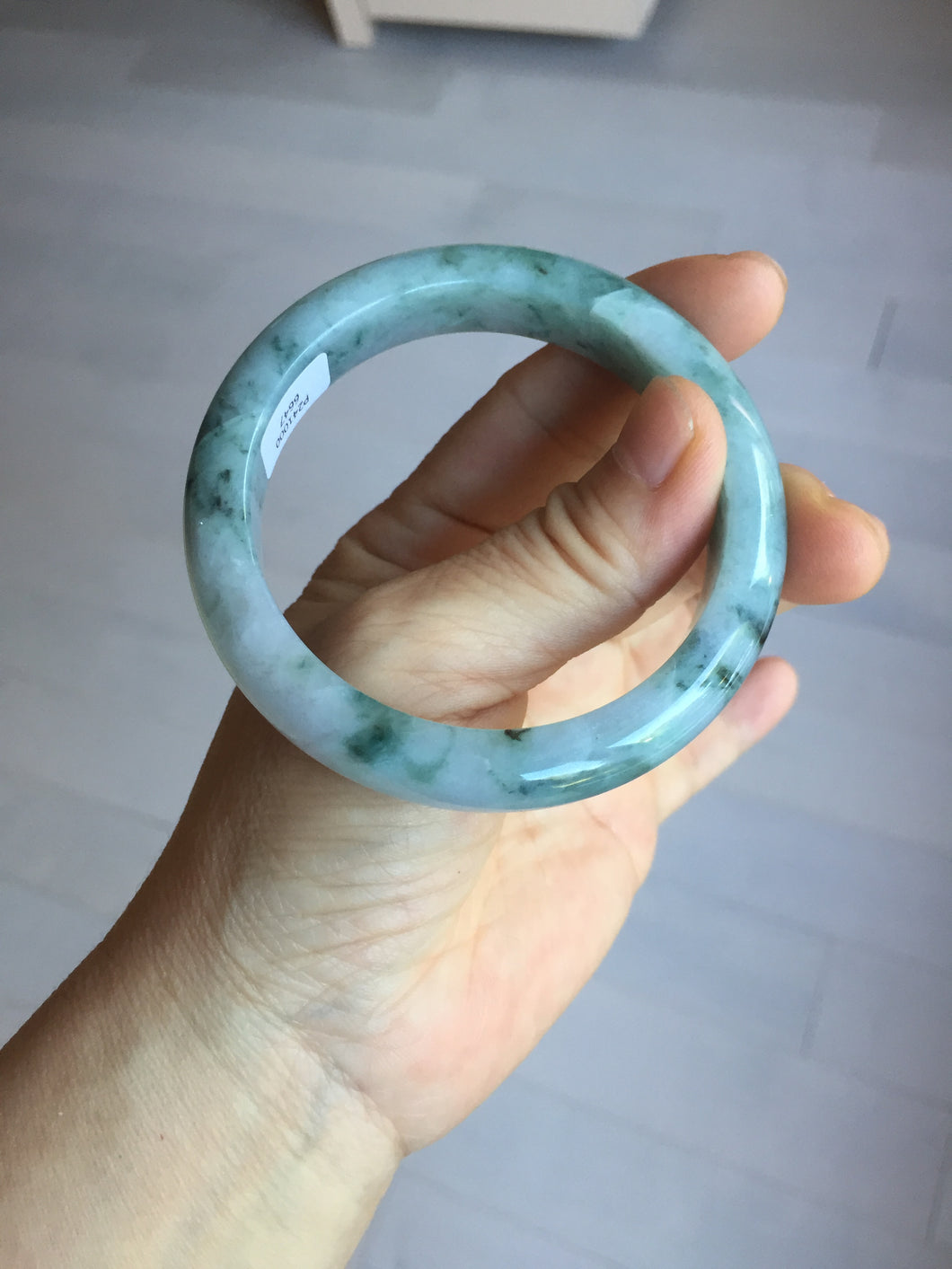 55mm Certified Type A 100% Natural light green purple with floating flowers Jadeite bangle AY128-6647