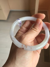 Load image into Gallery viewer, 58mm certified Type A 100% Natural white light purple red with brown red flying dandelions slim round cut Jadeite Jade bangle PE119-3719
