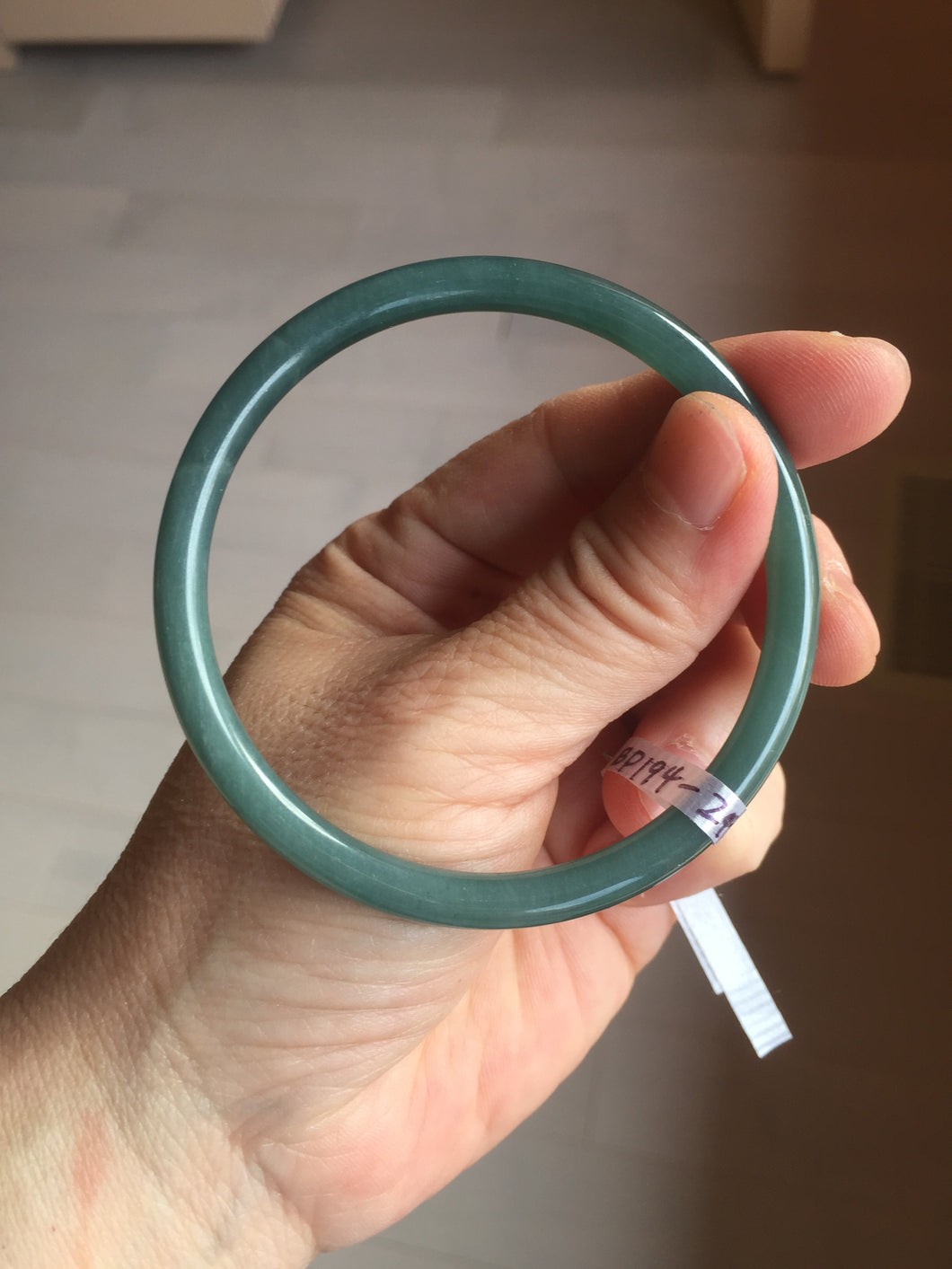 59.5mm Certified Type A 100% Natural dark green/blue/gray Guatemala slim round cut Jadeite bangle BP194-2462