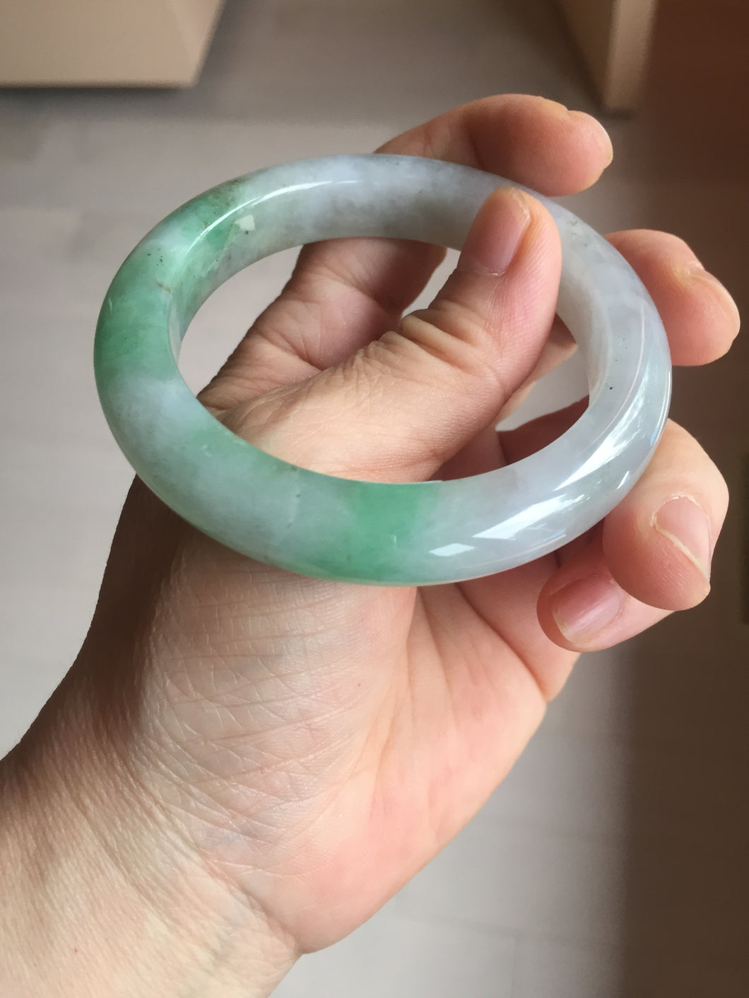 53.5mm certified 100% natural Type A icy water sunny green/gray/black jadeite jade bangle BP157-5022