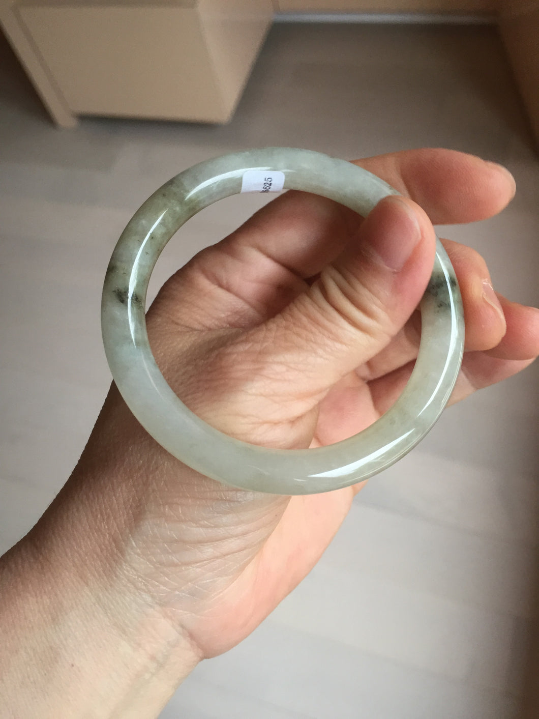 54mm Certified type A 100% Natural light green dark green floating seaweed round cut Jadeite bangle PC60-6625