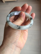 Load image into Gallery viewer, 51.5mm certificated Type A 100% Natural icy watery light green/white with dark green floating flowers chinese ink painting oval Jadeite Jade bangle PB125-7411
