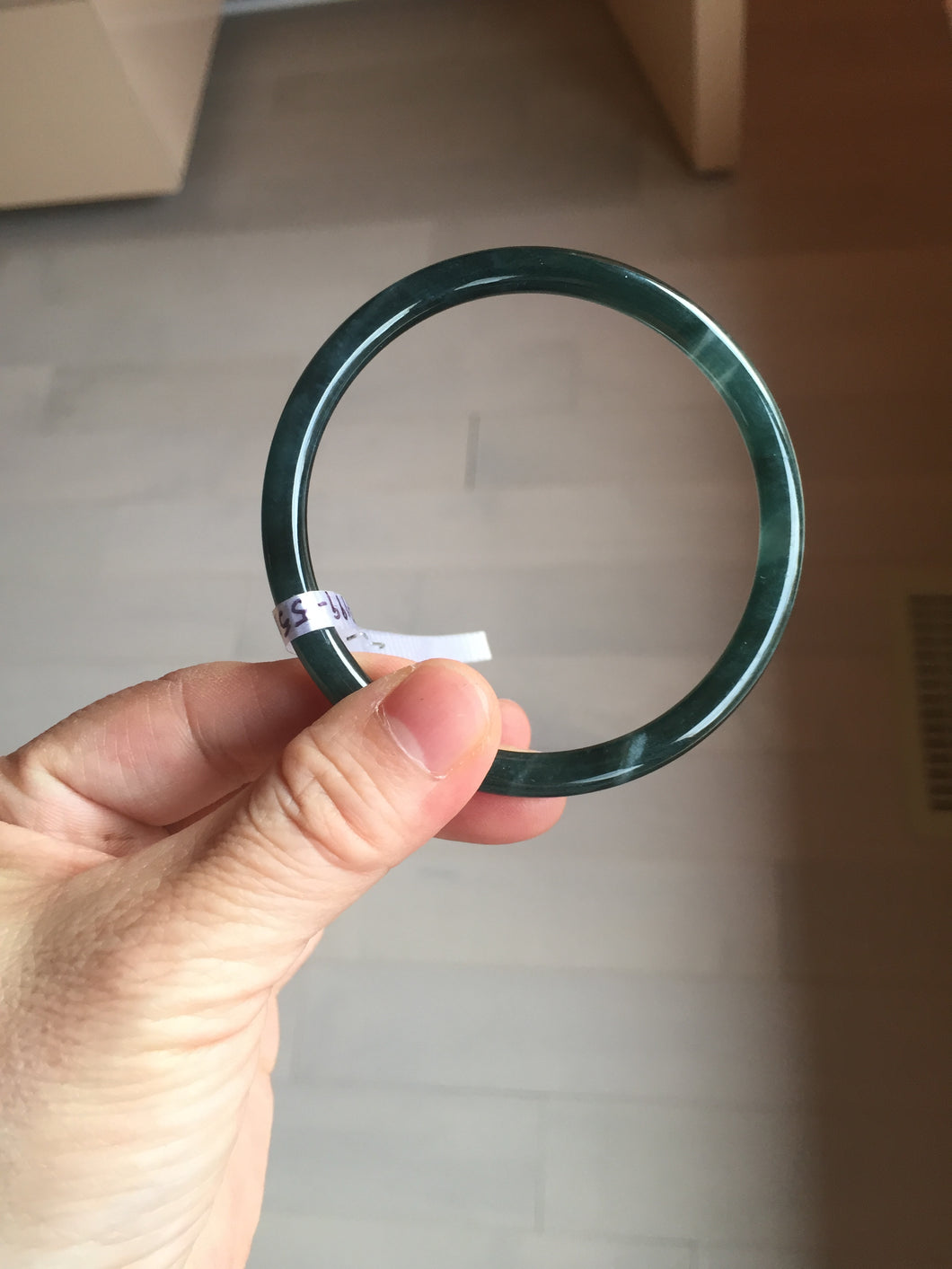 61mm Certified Type A 100% Natural dark green/blue/gray Guatemala slim round cut Jadeite bangle BP199-5515