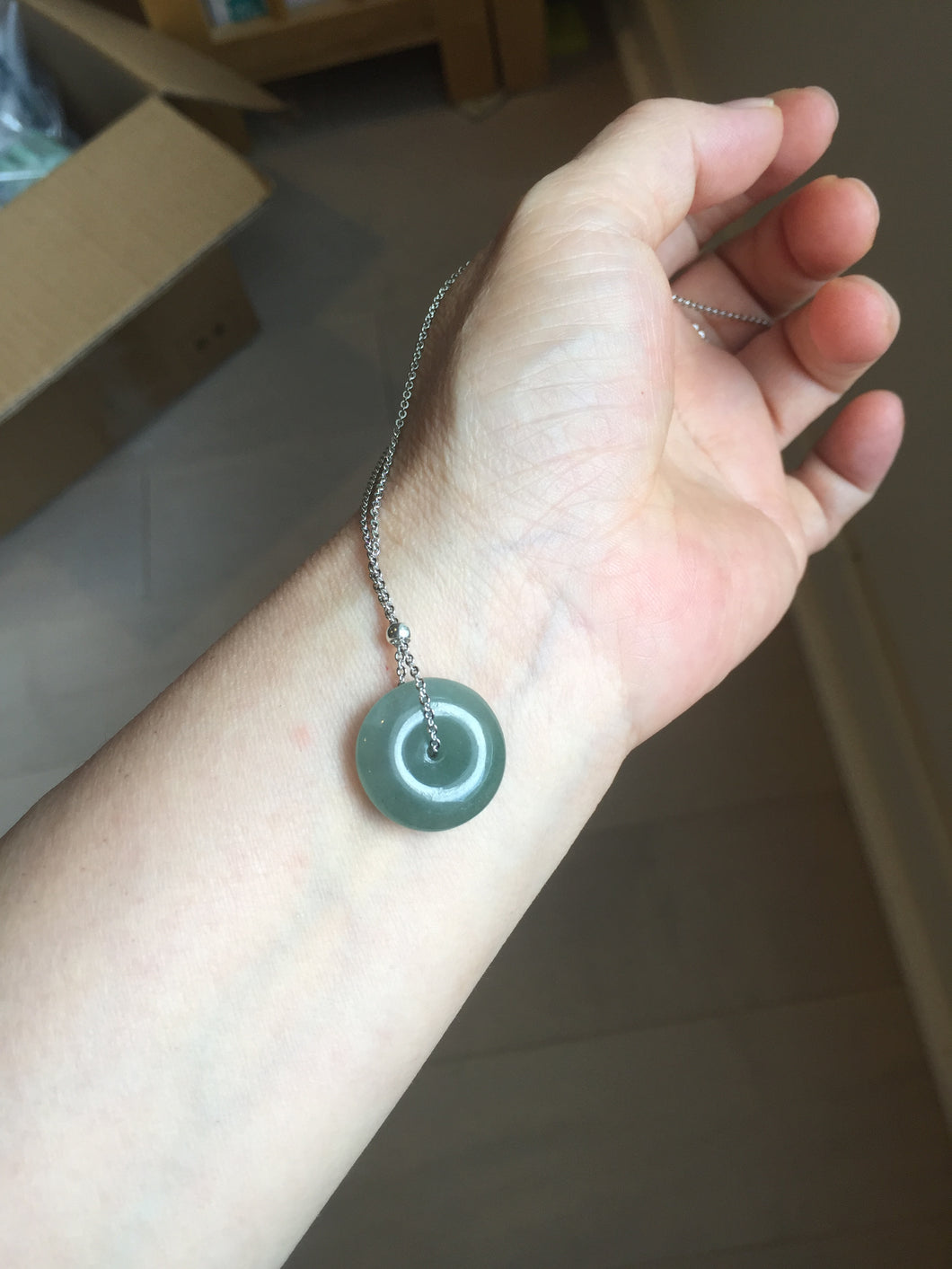 18.4mm Type A 100% Natural oily dark green/gray Jadeite Jade Safety Guardian Button donuts Pendant PC110