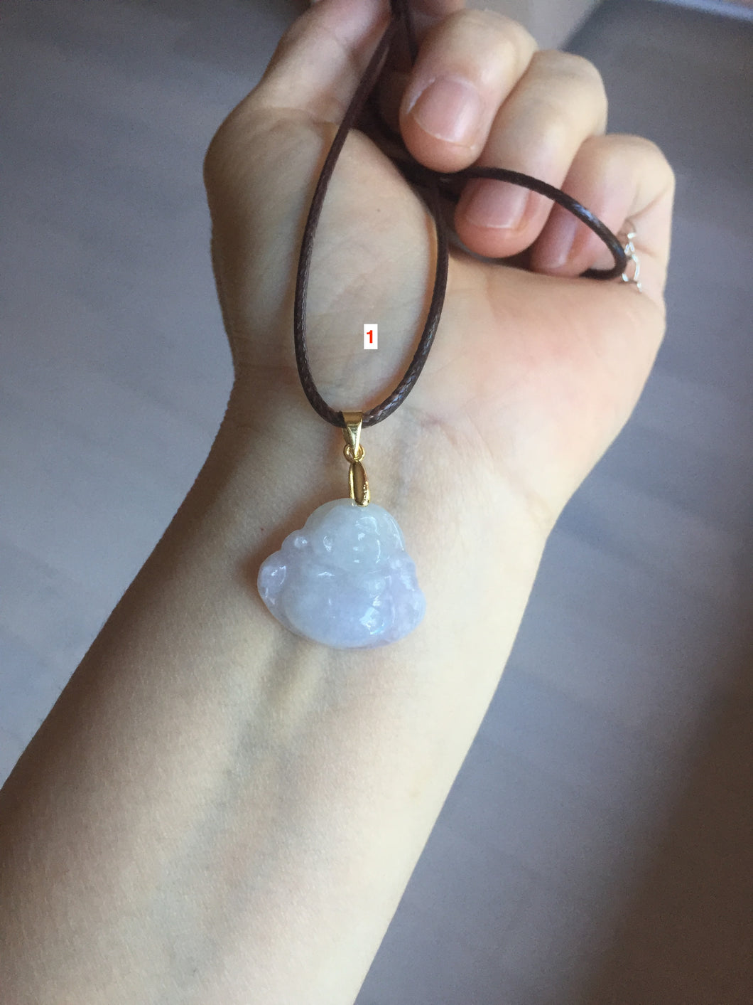 100% Natural type A light purple white happy Buddha jadeite pendant BP182