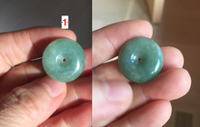 Load image into Gallery viewer, 18.5-21mm Type A 100% Natural oily dark green gray Jadeite Jade Safety Guardian Button donuts couple pendant PC131
