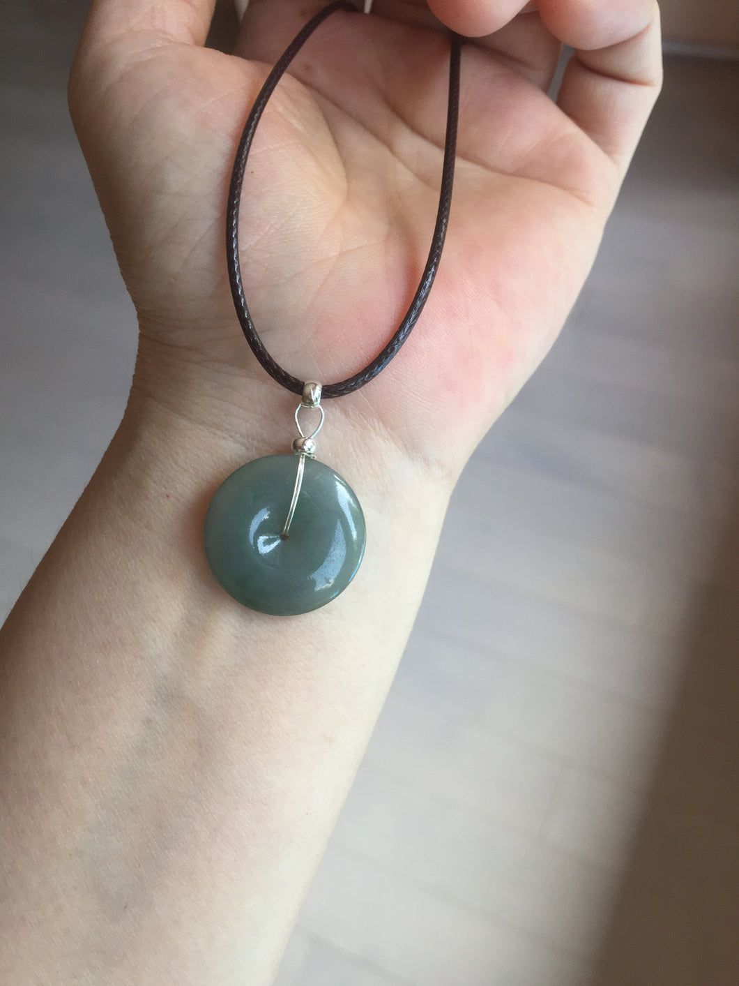 21.6mm Type A 100% Natural oily dark green gray black(老油青) Jadeite Jade Safety Guardian Button donuts couple pendant PB196
