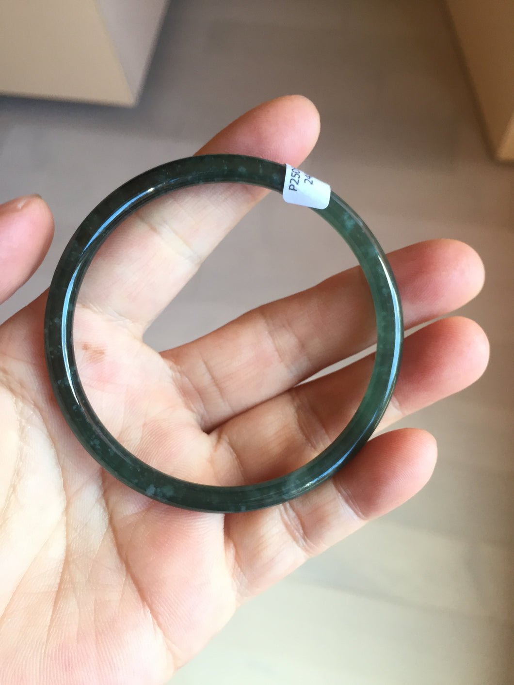 57mm Certified Type A 100% Natural icy watery light green/blue/gray with flying snow Guatemala slim round cut Jadeite bangle BG197-2487