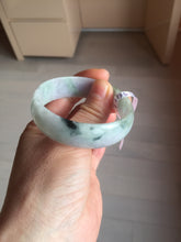 Load image into Gallery viewer, 52mm certified 100% natural Type A light green white purple gray with green floating flowers thin jadeite bangle PF57-5619

