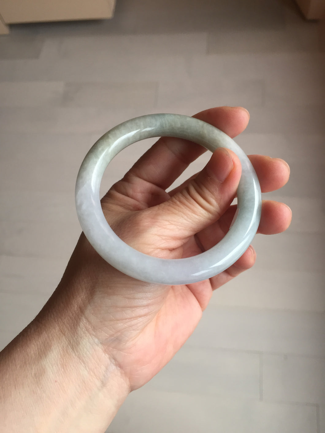 54.6mm certified 100% natural Type A light gray white purple round cut jadeite jade bangle AA120-4902