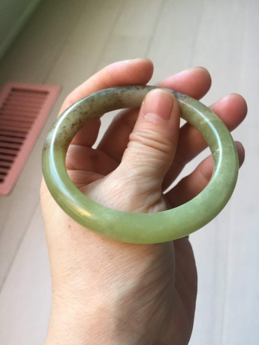 55.5mm Certified Type A 100% Natural green yellow/sugar brown flying dandelions nephrite Jade bangle HN51-0488