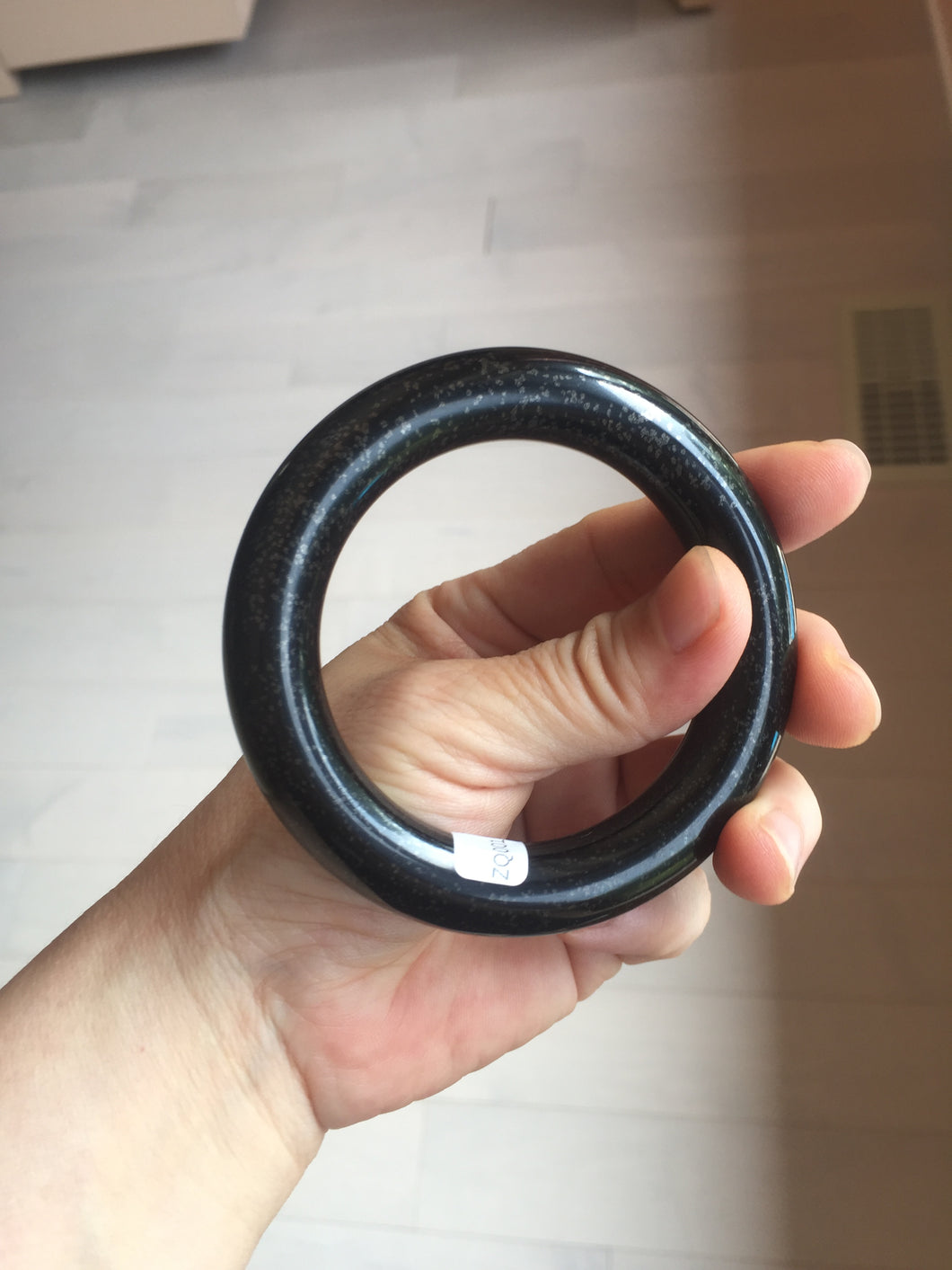 54.3mm certified 10% Natural black(MO YU 墨玉) meteorite Stellar Night sky chubby round cut nephrite bangle HN1-8246