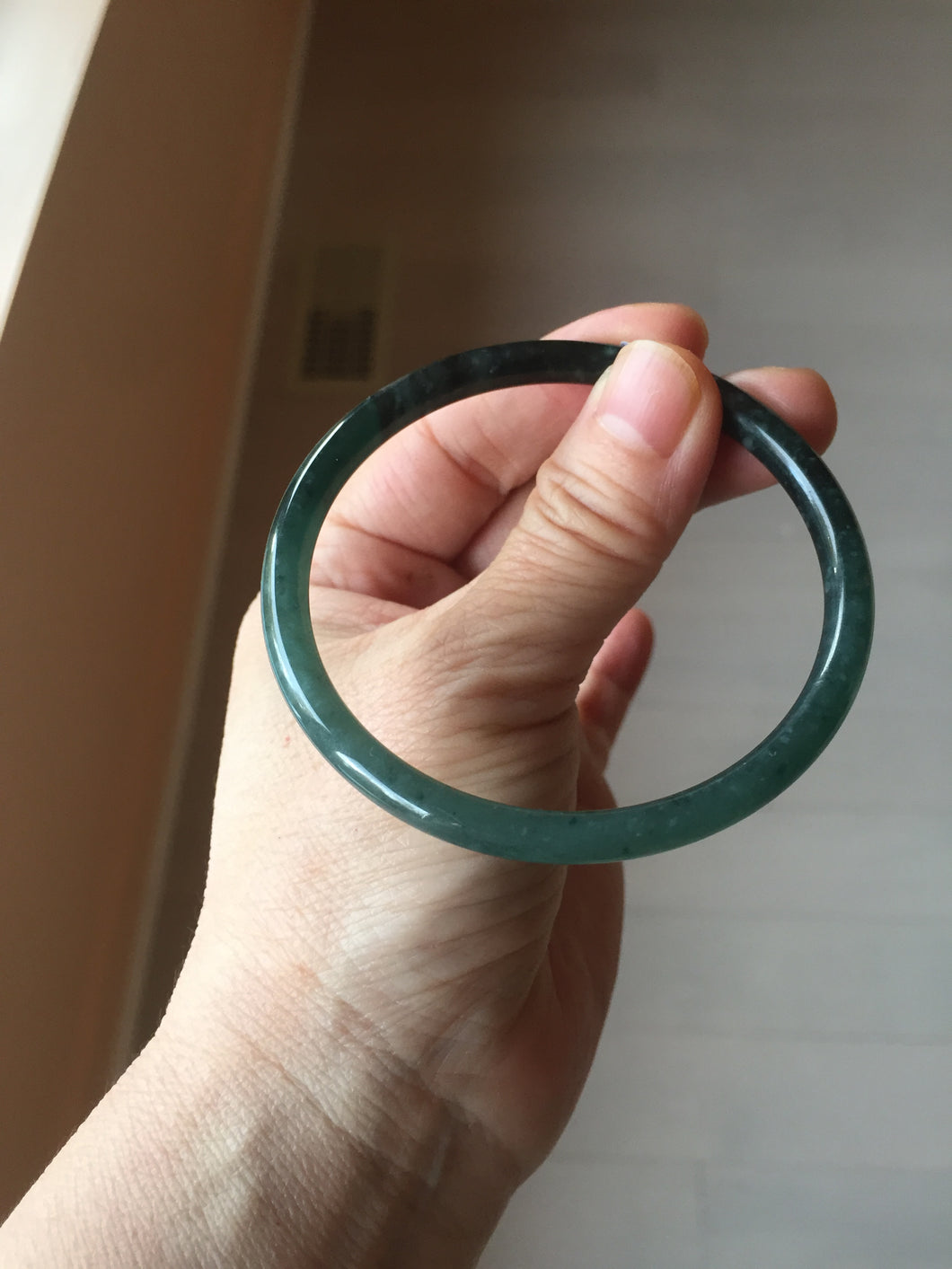 59.8mm Certified Type A 100% Natural dark green/blue/gray Guatemala slim round cut Jadeite bangle PD174-2486