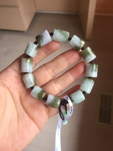 Load image into Gallery viewer, 54–66mm 100% Natural Type A Dark Green, White, Lavender &amp; Gray Jadeite Cylinder Bead Bracelet PC243
