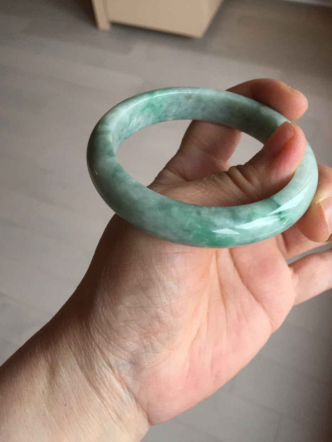 56mm 100% natural type A sunny green jadeite jade bangle BM97
