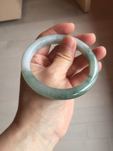 Load image into Gallery viewer, 57.5mm certified 100% natural Type A watermelon-rind green white Cool White Base with Misty Green Patches jadeite bangle PE18-2116
