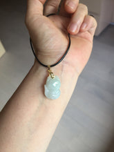 Load image into Gallery viewer, 100% natural type A dark green/light green/white/gray jadeite jade fox pendant necklace PC123

