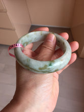 Load image into Gallery viewer, 59.2mm Type A 100% Natural light green brown chubby autumn leaves jadeite jade bangle G55
