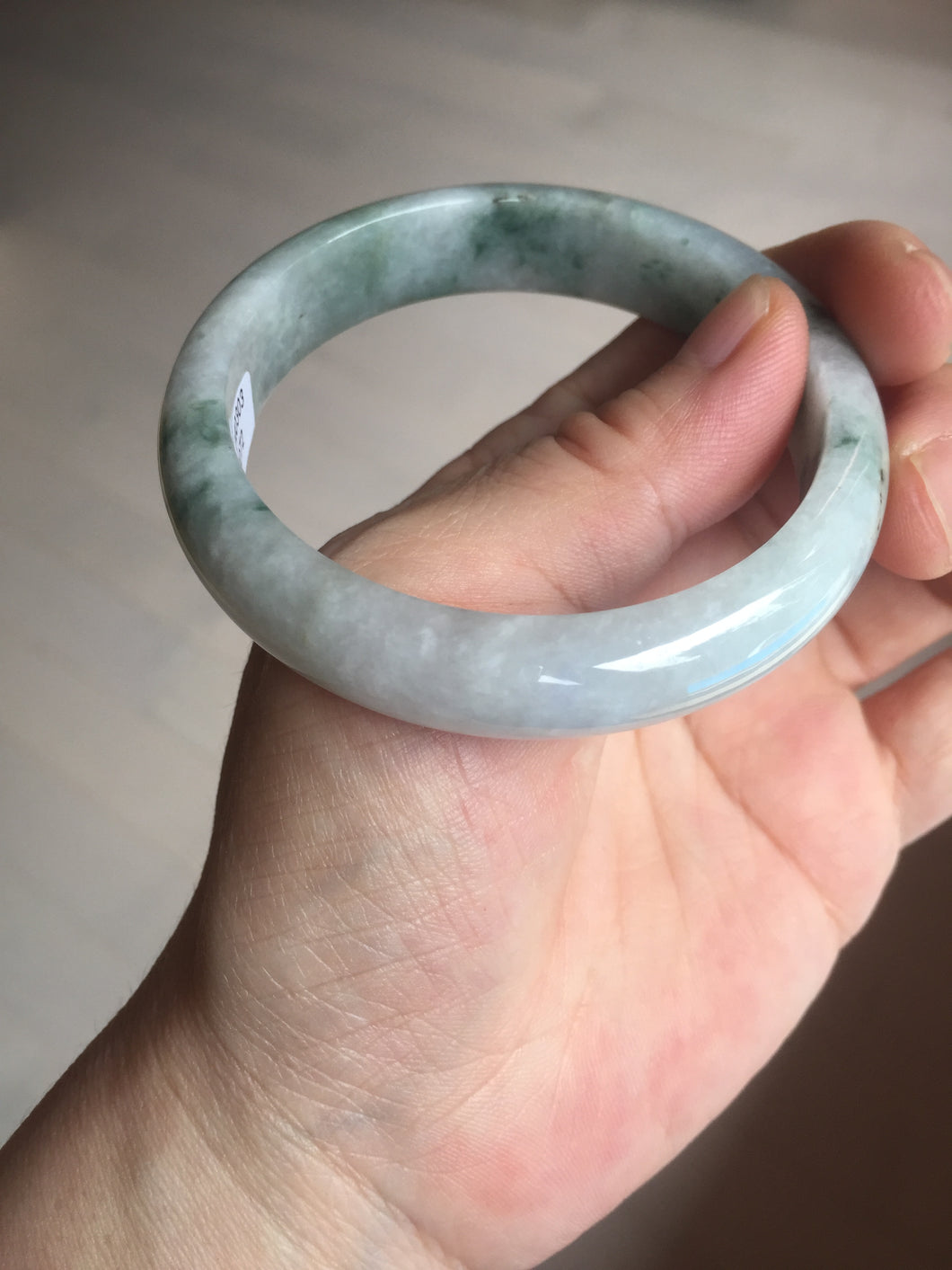 54.9mm Certificated light green/purple with green floating flowers  jadeite jade bangle S84-7072