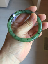 Load image into Gallery viewer, 55mm Certified 100% Natural Fresh Young Green/Dark Green/Black Green Ink Painting (绿水墨) Round Cut Nephrite (Wulanhai 乌兰海碧玉) Bangle HN166-7328
