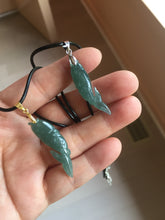 Load image into Gallery viewer, 100% Natural Type A Icy Watery Dark Green Blue-Gray Jadeite Jade 3D Fish Guatemala Pendant Add-On Item PC225
