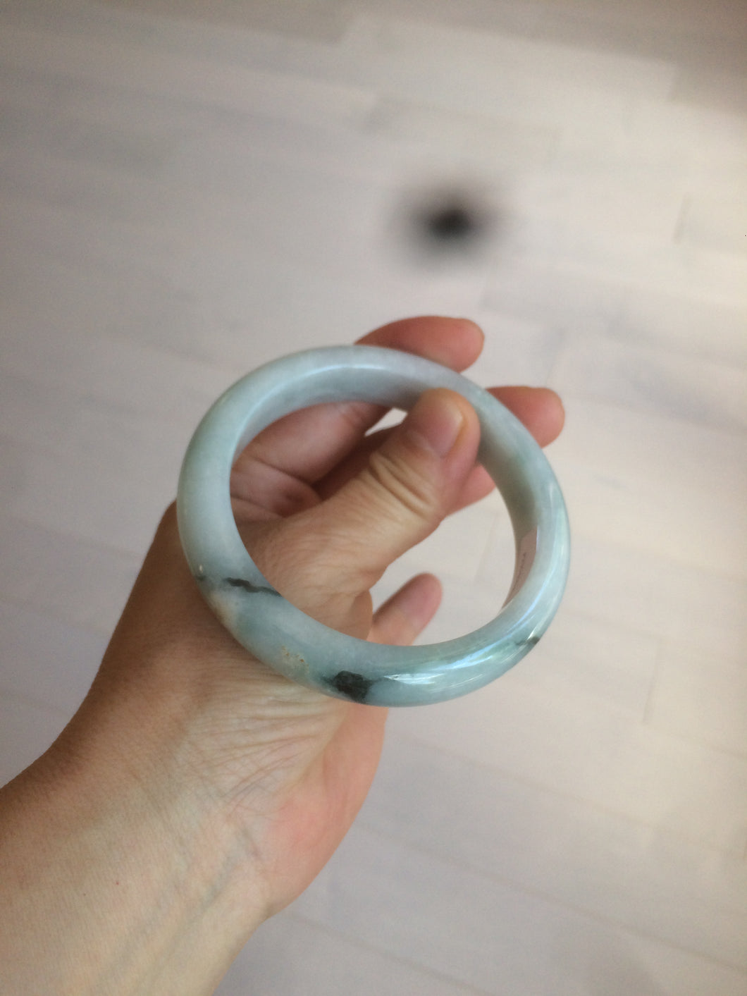 58mm Certified Type A 100% Natural green/white Jadeite Jade bangle AX79-4354