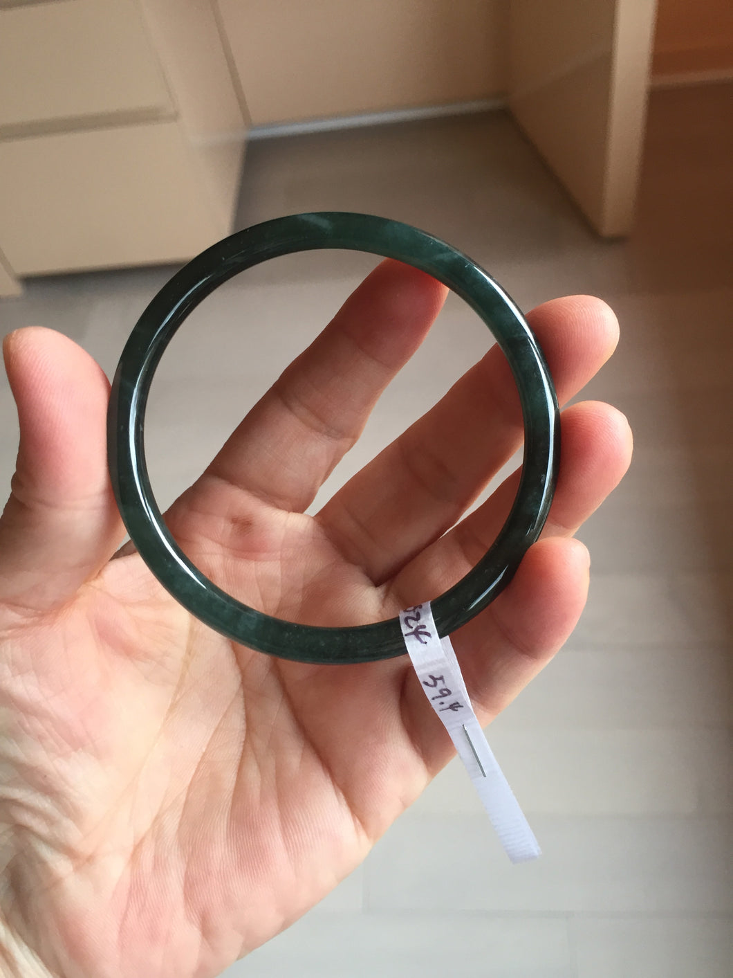 59.5mm Certified Type A 100% Natural dark green/blue/gray Guatemala slim round cut Jadeite bangle BP200-5524