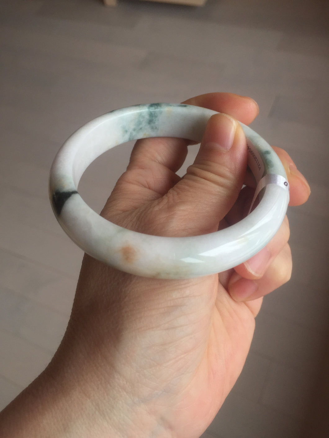 59.4mm Certificated Type A 100% Natural White green red purple(FU LU SHOU) with green floating flowers Jadeite Jade bangle G110-9544