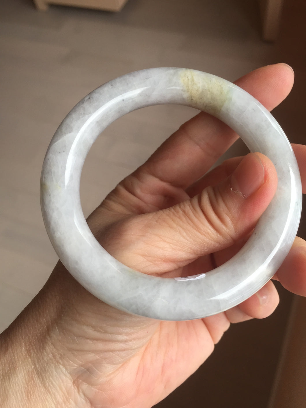 56.4mm certified 100% natural Type A white black gray chubby round cut jadeite jade bangle PE1-5840