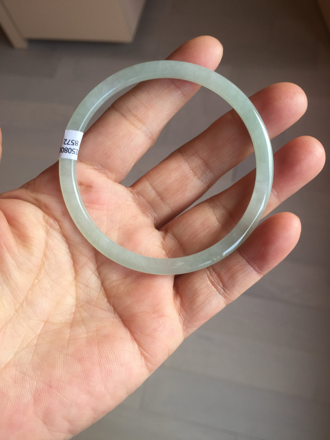 57mm Certified Type A 100% Natural icy watery white/light green flat slim Jadeite Jade bangle BG222-8572