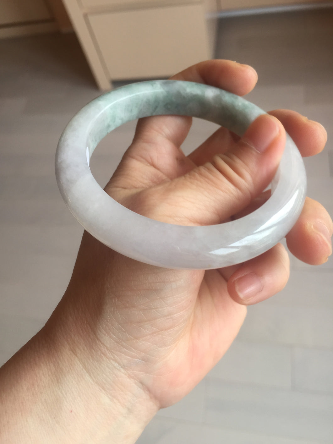 60.1mm Certified Type A 100% Natural icy watery green/purple chubby Jadeite Jade bangle E145-9530