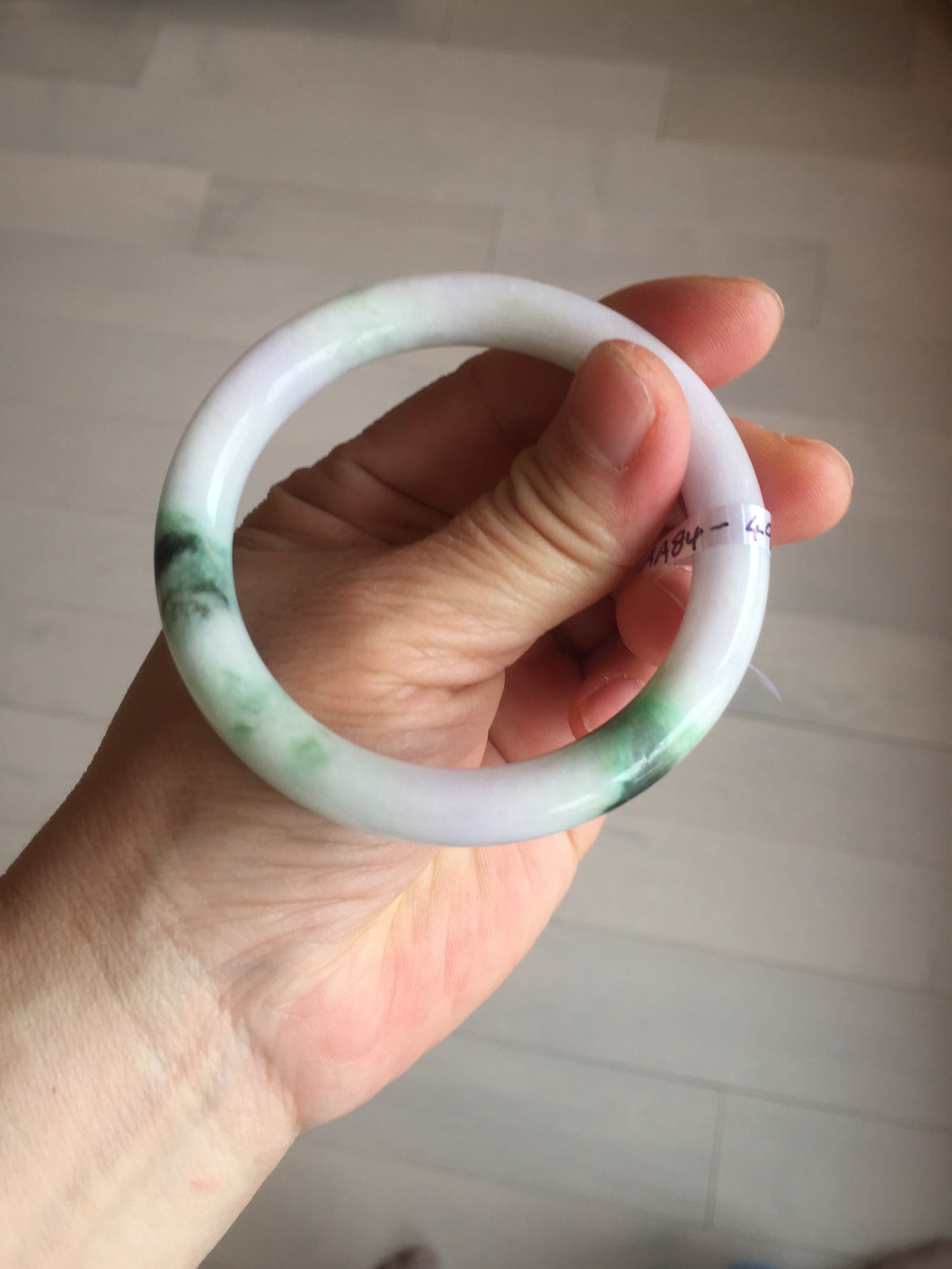 54mm Certified Type A 100% Natural light green purple(春带彩) round cut jadeite Jade bangle AA84-4939