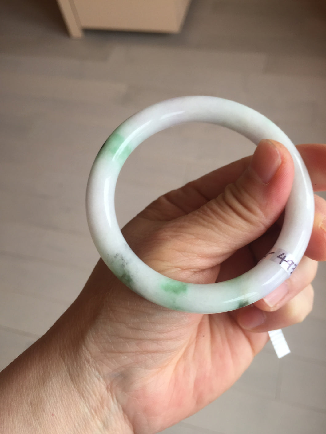 54.3mm Certified Type A 100% Natural light green purple(春带彩) round cut jadeite Jade bangle AA82-4936