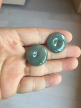 Load image into Gallery viewer, 21.6mm Type A 100% Natural oily dark green gray black(老油青) Jadeite Jade Safety Guardian Button donuts couple pendant PB196
