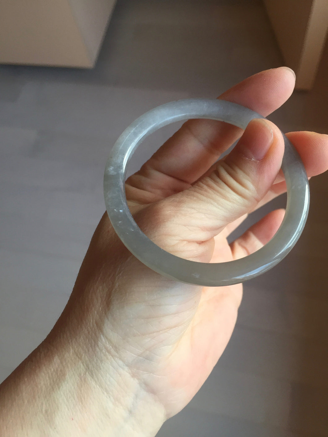 53.2mm Certified 100% Natural gray black(灰冰) flat round cut nephrite jade bangle HN33-9075