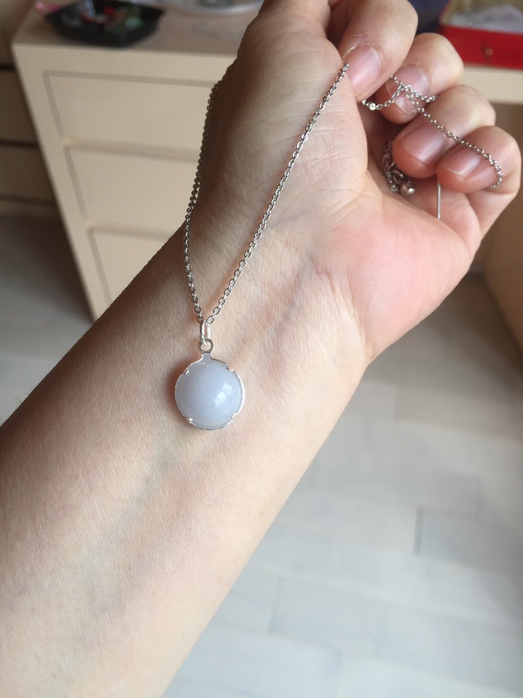 12.3mm 100% natural type A light purple white Jadeite Jade simple is the best series pendant PB131