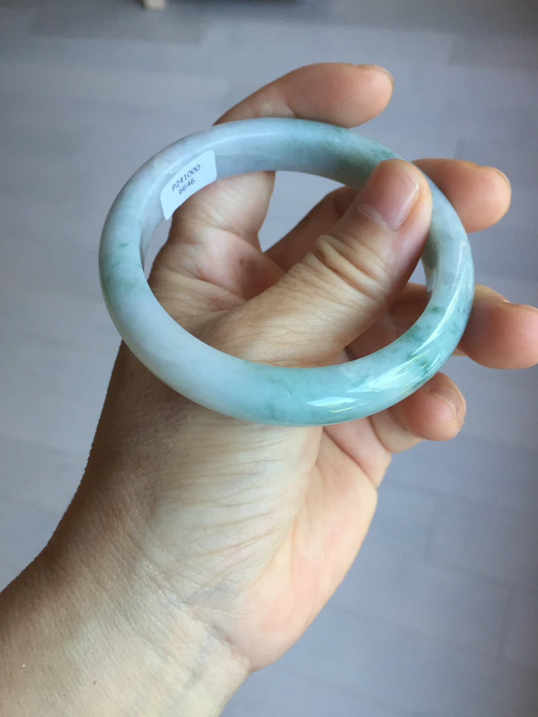 55.5mm Certified Type A 100% Natural light green purple with floating flowers Jadeite bangle PA131-6646