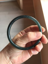 Load image into Gallery viewer, 62mm Type A 100% Natural black icy blue (蓝水) Guatemala Slim Round Cut Jadeite Bangle PJ133-1366
