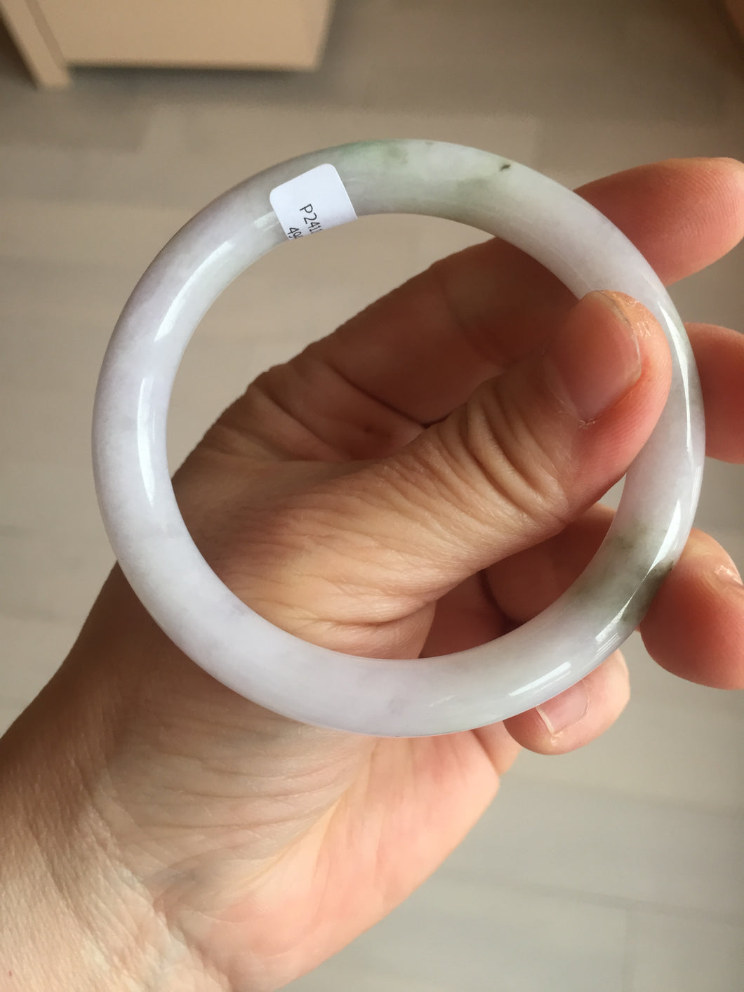 54.3mm Certified Type A 100% Natural light green purple round cut jadeite Jade bangle E138-4942