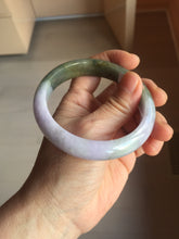 Load image into Gallery viewer, 58.4mm Certified type A 100% Natural half oily dark green gray black(老油青) half purple(half mountain half water, 半山半水) Jadeite bangle PF31-4756
