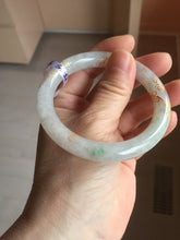Load image into Gallery viewer, 53.3mm certified 100% natural Type A sunny green white carved and golden-painted jadeite jade bangle PF75
