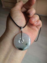 Load image into Gallery viewer, 26.2/5.5mm 100% Natural icy watery green/white with green floating flowers jadeite Jade Safety Guardian Button(donut) Pendant/worry stone BF47
